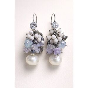 Ottaviani Bijoux Pearl & Crystal Cluster Dangle Earrings Italy